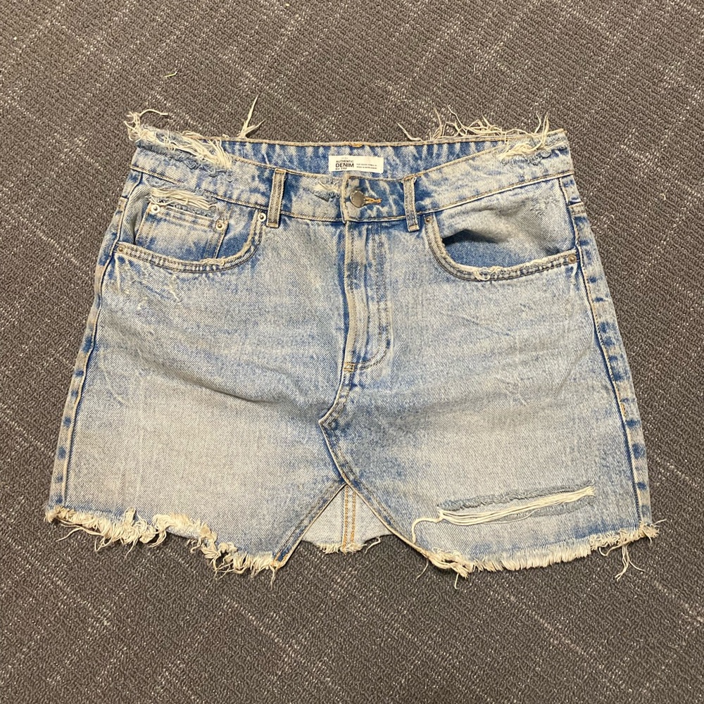 Zara Distressed Denim Skirt